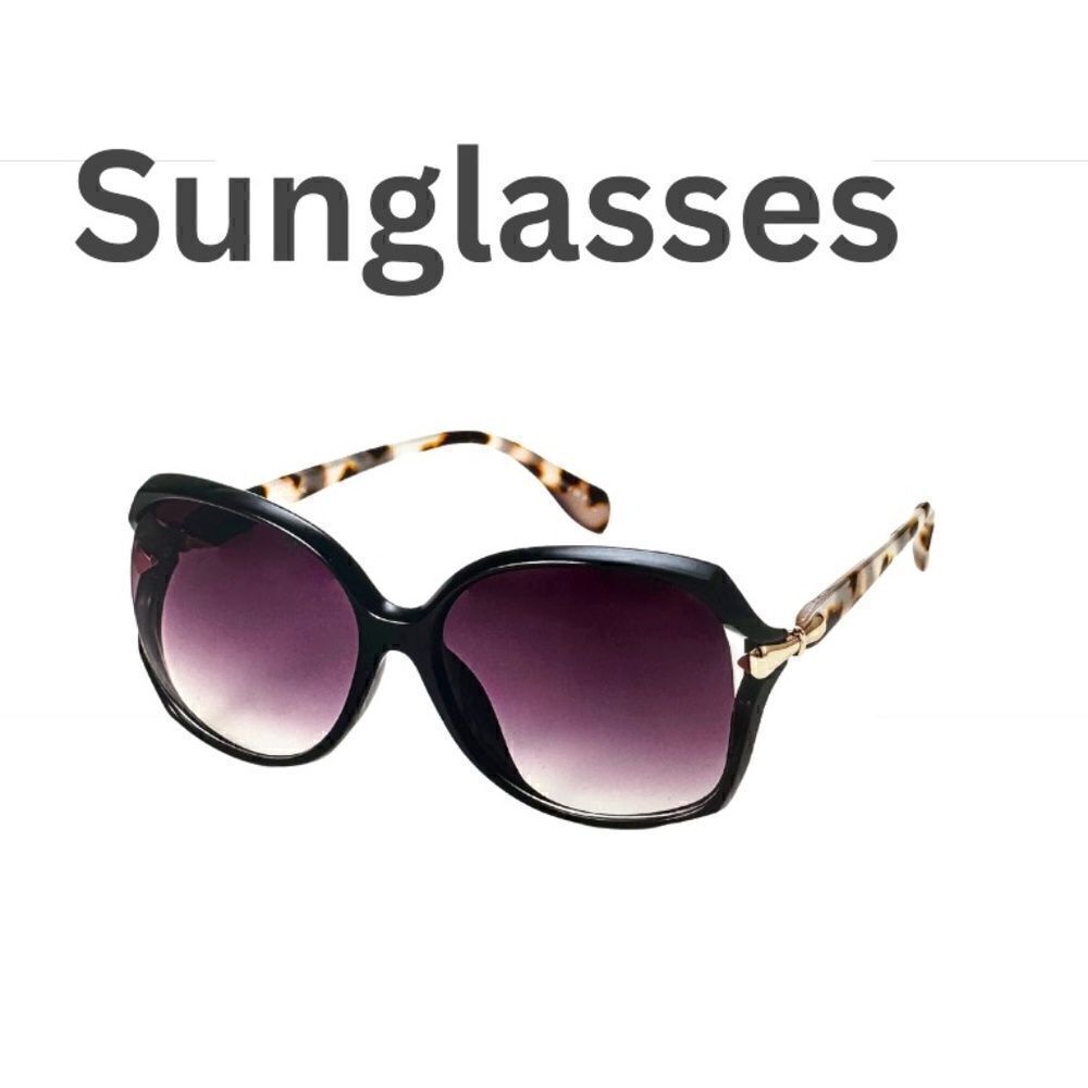 New Fashion Sunglasses Large Frames, Black frames with tortoise shell stems.